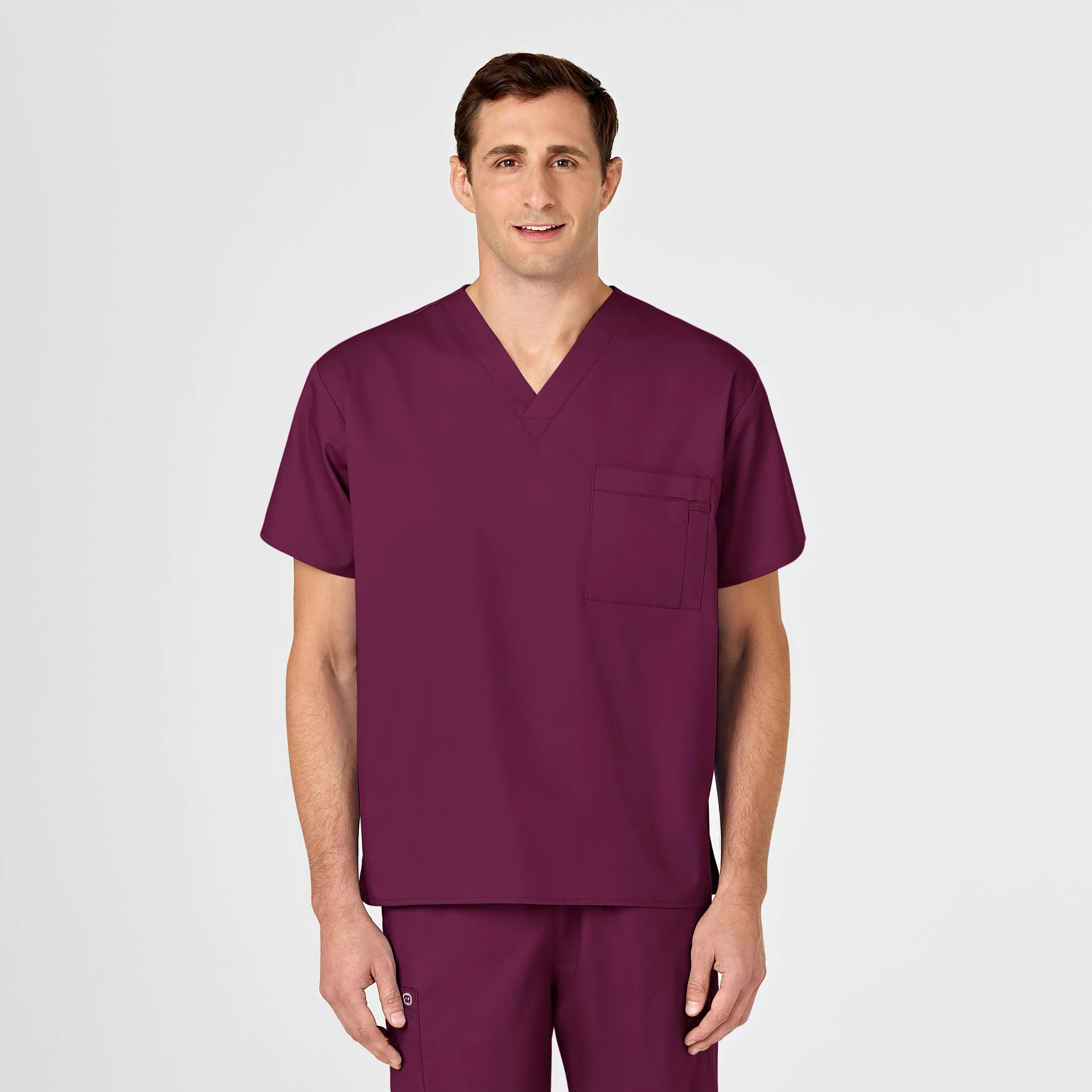 WonderWORK Unisex V-Neck Scrub Top - Wine